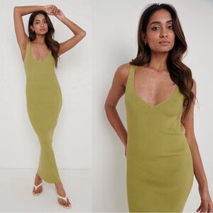 PRETTY LAVISH Avocado Green Lara Ribbed Knit Sleeveless Bodycon Midi Maxi Dress